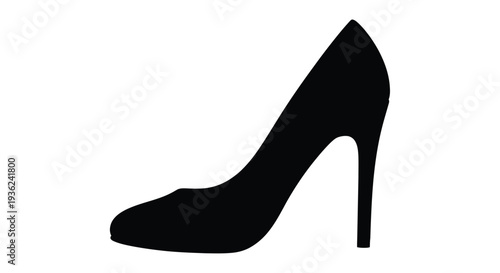 A black silhouette of a single high heeled shoe against a white background