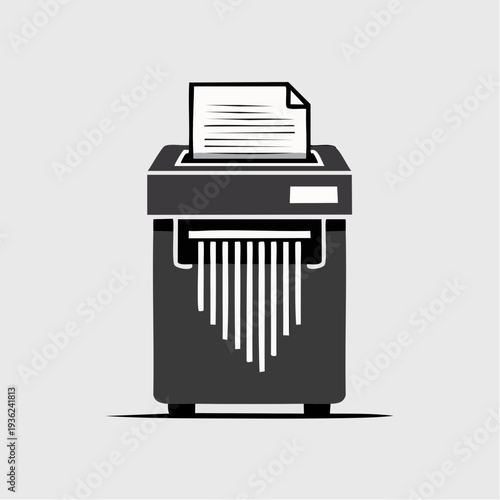 Black and white illustration of a printer with paper coming out.