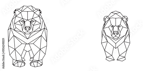Geometric illustration of a bear standing in two different styles on a clean background
