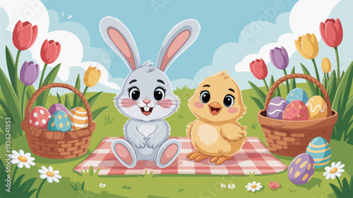 Easter Bunny and Chick Picnic