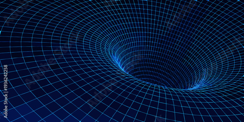 A digital rendering of a swirling vortex like grid tunnel