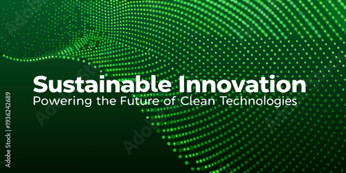 Sustainable innovation concept with green dots and text overlay