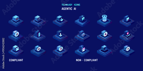 Isometric icons representing artificial intelligence and technology concepts