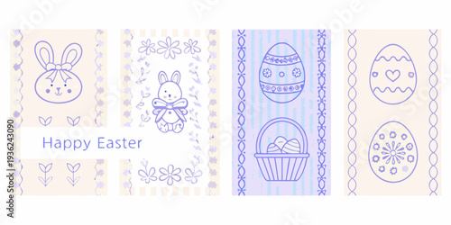 A cheerful easter pattern with bunnies flowers and decorated eggs