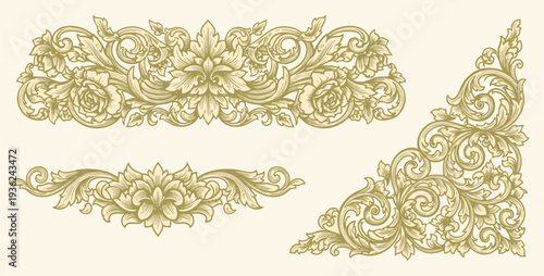 Ornate vintage frames and scroll elements. Classic calligraphy swirls, swashes, floral motifs. Good for greeting cards, wedding invitations, restaurant menu, royal certificates and graphic design.