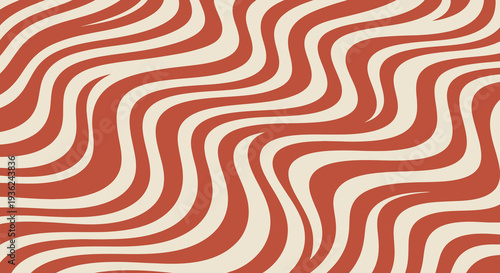 Dynamic wavy stripes seamless pattern background in warm terracotta and cream tones, creating a groovy retro psychedelic abstract design for digital and print projects