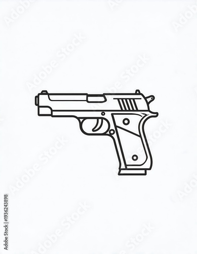Line drawing of a handgun, side view, depicted in a minimalist style against a plain white background. The weapon is clean and distinct