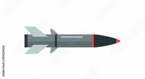 Grey Missile Weapon with Red Tip on White Background