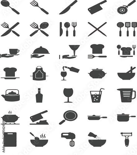 A comprehensive collection of kitchen utensils and appliances