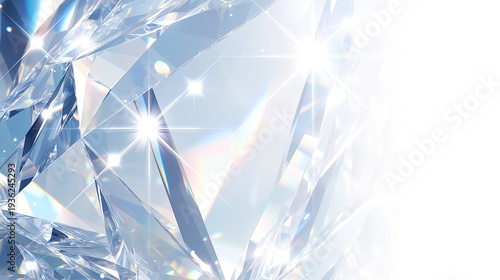 Close-up crystal prism surface reflecting bright light rays in multiple directions, abstract transparent effect on white background vector