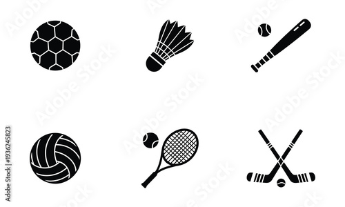 Sports equipment icons featuring balls and bats