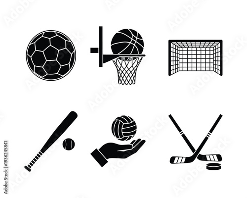 Sports equipment icons set
