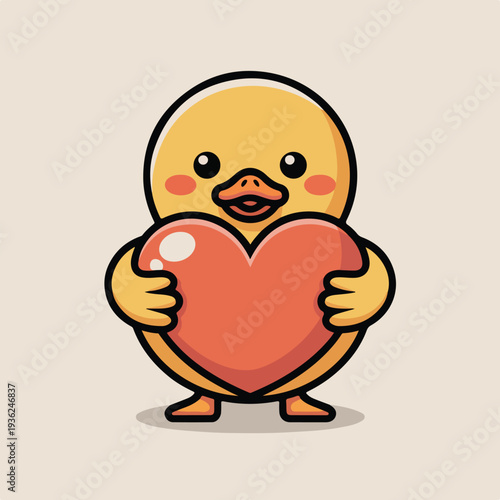 Cute happy cartoon baby bird character with big beak standing like a funny little penguin chick in a colorful vector illustration full of love and playful nature fun