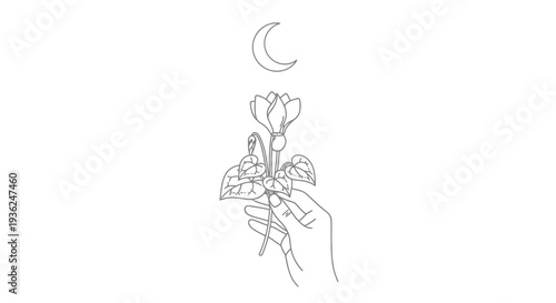 Hand Holding Flower with Moon Night Scene