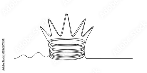 A continuous line drawing of a royal crown on a white background, symbolizing power and authority. Vector, illustration