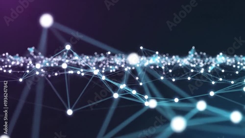 Abstract digital network of glowing dots and lines creating a futuristic