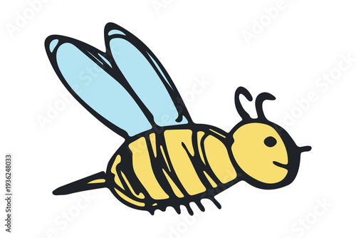 Hand drawn happy funny cute honey bee clipart Adorable flying striped insect friendly kawaii bumble bee For kids print, web, design, decor, logo