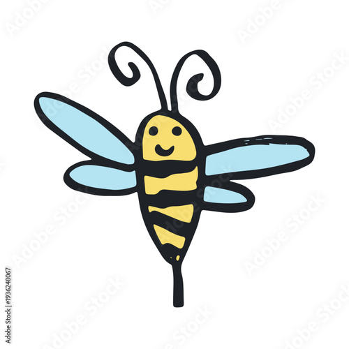 Hand drawn happy funny cute honey bee clipart Adorable flying striped insect friendly kawaii bumble bee For kids print, web, design, decor, logo