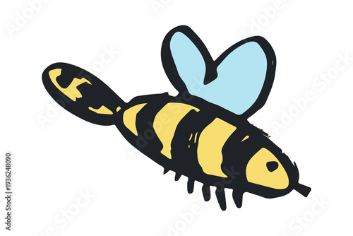 Hand drawn happy funny cute honey bee clipart Adorable flying striped insect friendly kawaii bumble bee For kids print, web, design, decor, logo