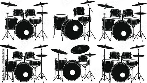 A vintage vector illustration set of different musical instruments and audio equipment featuring a retro vinyl record, radio, and speaker icon design for a disco party or rock music club