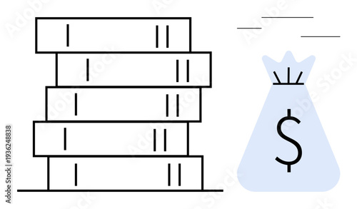 Stack of books next to a dollar-marked money bag conveying financial education, learning, investment, saving strategies, wealth generation, knowledge growth, and economic success. Ideal