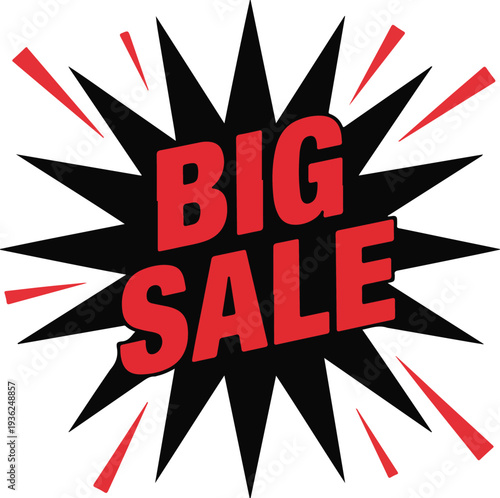 Big sale text and explosion shape vector illustration announcement poster graphic element retail shopping promotion