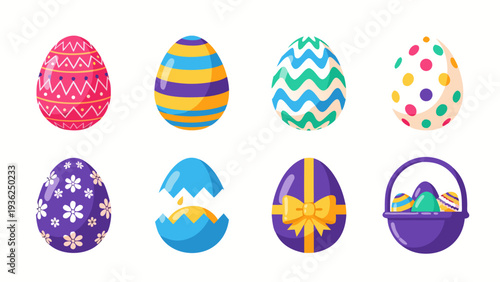 Collection of colorful and decorative Easter eggs with various patterns and designs