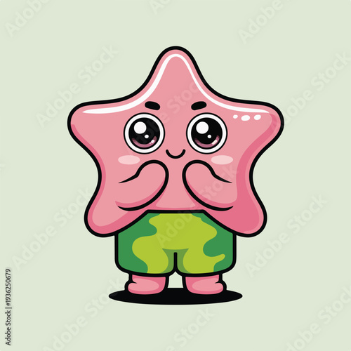 Cute Pink Starfish Character Wearing Green Shorts Vector Illustration