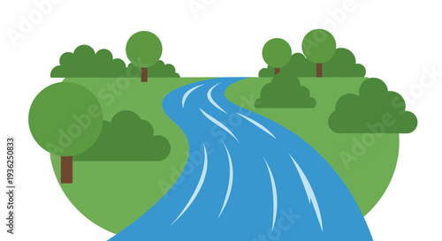 River Vector Illustration, Flat Design, Nature Landscape, Outdoor Scene, Background, Graphic