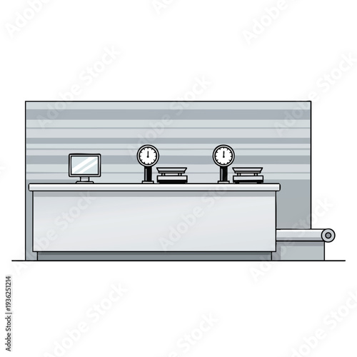 Modern Workplace Desk with Computers and Scales for Business Environment