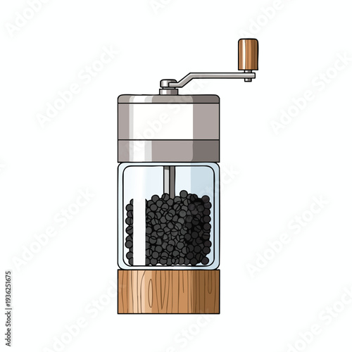 Vintage Manual Coffee Grinder with Ceramic Burrs and Wooden Base