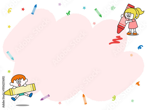 クレヨンと子どもの背景（ベクター）