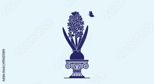 Flower arrangement in antique urn with butterfly