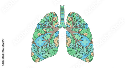 Colorful illustration of lungs with leaves and medical symbols for World Health Day campaign