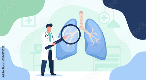 Doctor examines lungs with magnifying glass in hospital