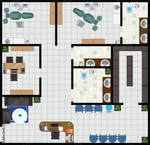 Dentist Clinic Medical Tooth Care Top View Doctor Office Floor Plan Interior Design Vector