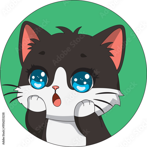 Surprised Cat Sticker Kitten Paws On His Face Feline Expression Vector
