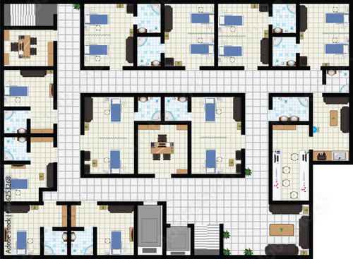 Hospital VIP Ward Interior Floor Plan Healthcare Medical Architecture Vector