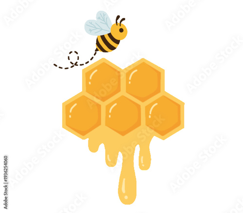 Dripping Honeycomb with Cartoon Honey Bee