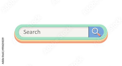 A digital illustration of a search bar with a magnifying glass icon on a rounded rectangle interface