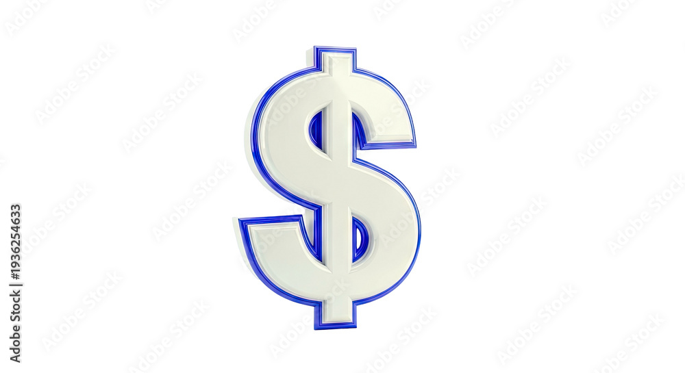 Obraz premium 3D Render of a White and Blue Dollar Sign