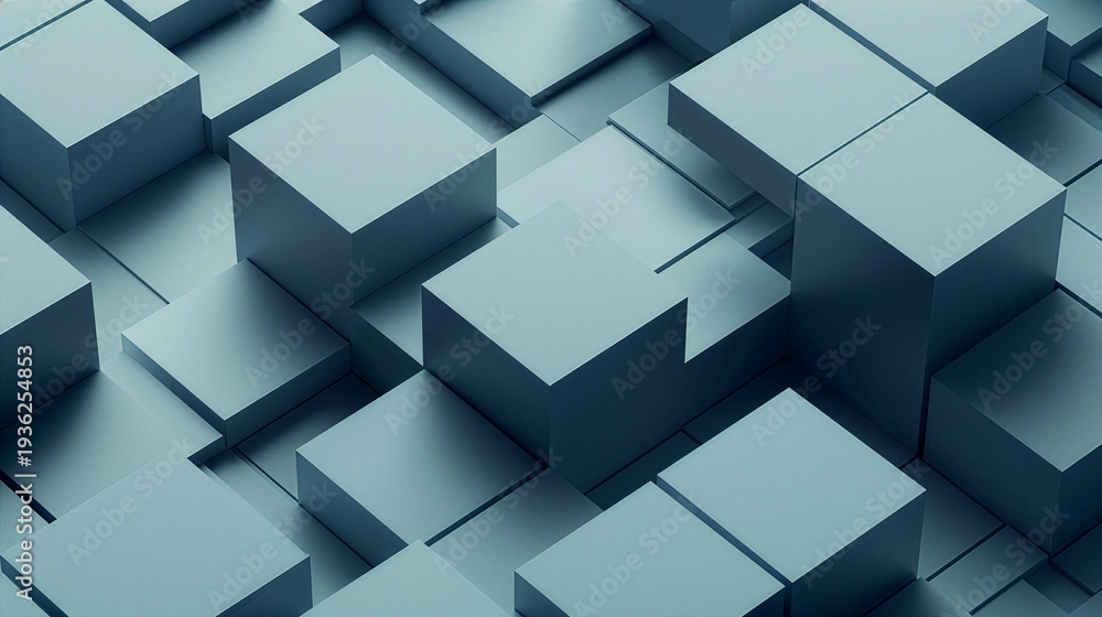 Fototapeta premium Minimal Isometric Blue Geometric Blocks Background
