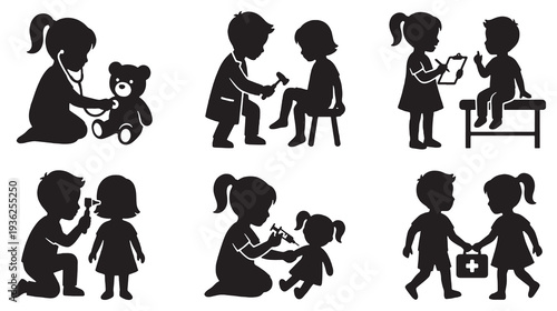 Children playing doctor, illustrating healthcare and medical care in a playful and educational manner.