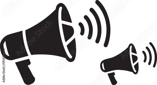 Megaphone Icon Silhouette Set, Electric Bullhorn Symbol, Isolated Transparent Background