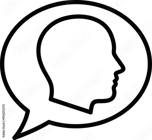 Human head silhouette represents active verbal communication process