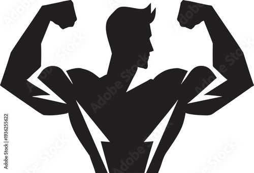 Muscular Man Silhouette, Fitness Bodybuilder Logo on Transparent Background