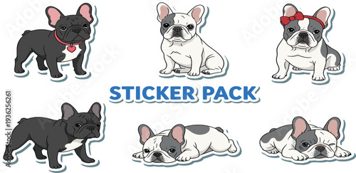 Cute French Bulldog Sticker Pack Collection with Different Poses and Expressions Cartoon Puppy Set for Pet Lovers Social Media and Design Projects