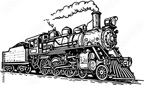 Vintage steam locomotive chugging along railway tracks with billowing smoke from the smokestack