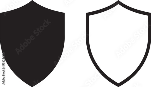 Security shield symbols in black and white outline on transparent background