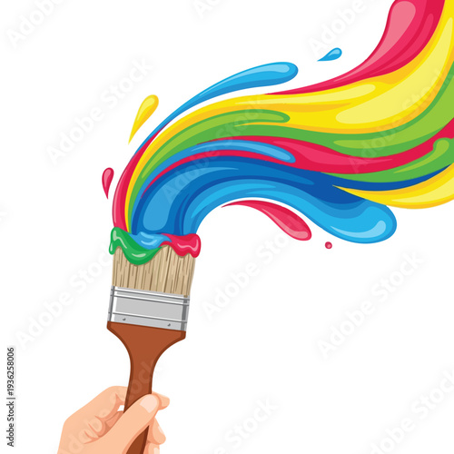 Colorful Paint Brush Splashing Bright Vibrant Colors for Creative Art and Design